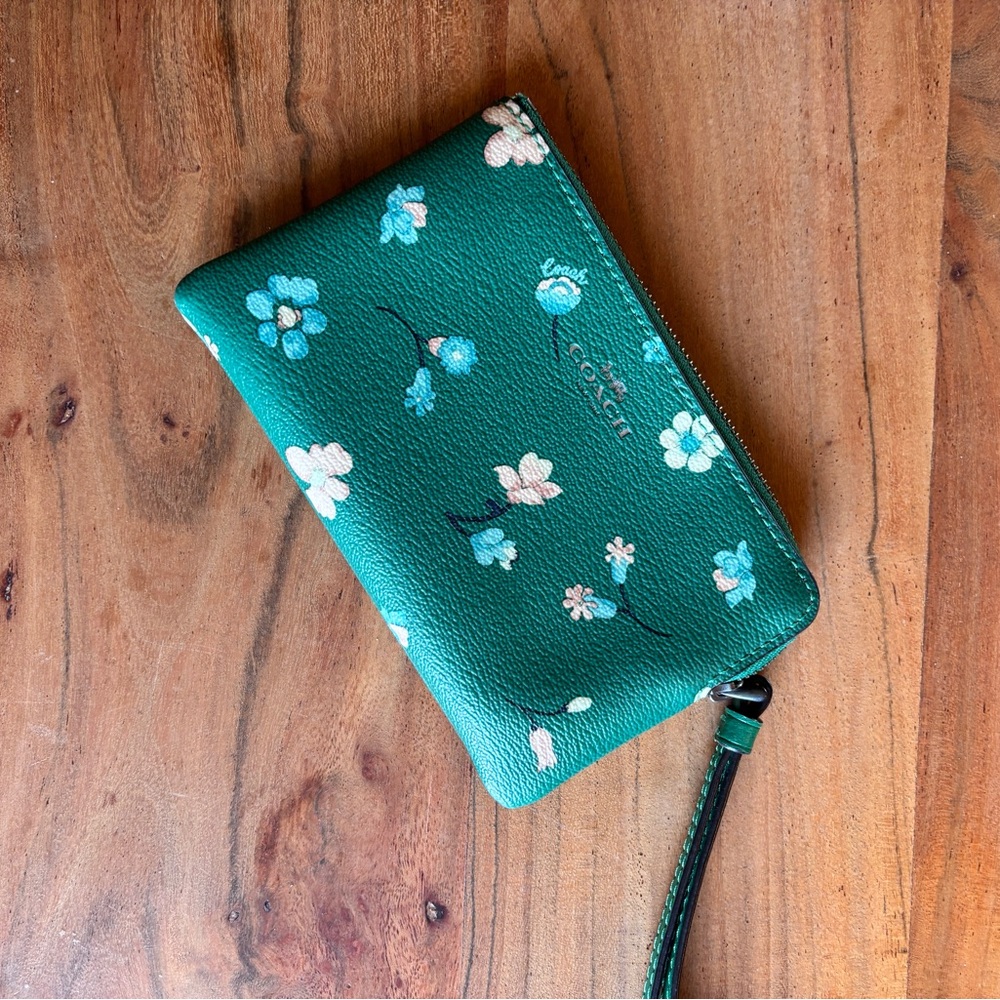 Coach Green Floral Wristlet